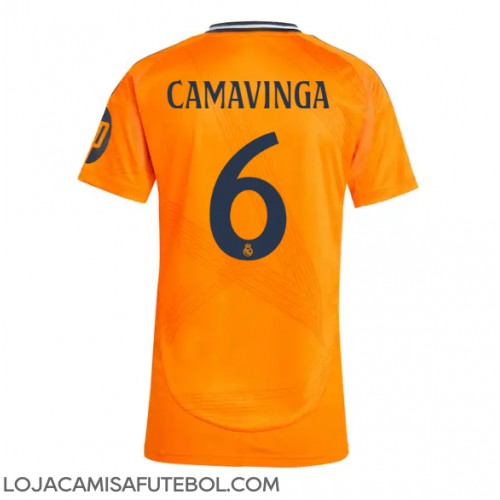 Camisa de Futebol Real Madrid Eduardo Camavinga #6 Equipamento Secundário Mulheres 2024-25 Manga Curta